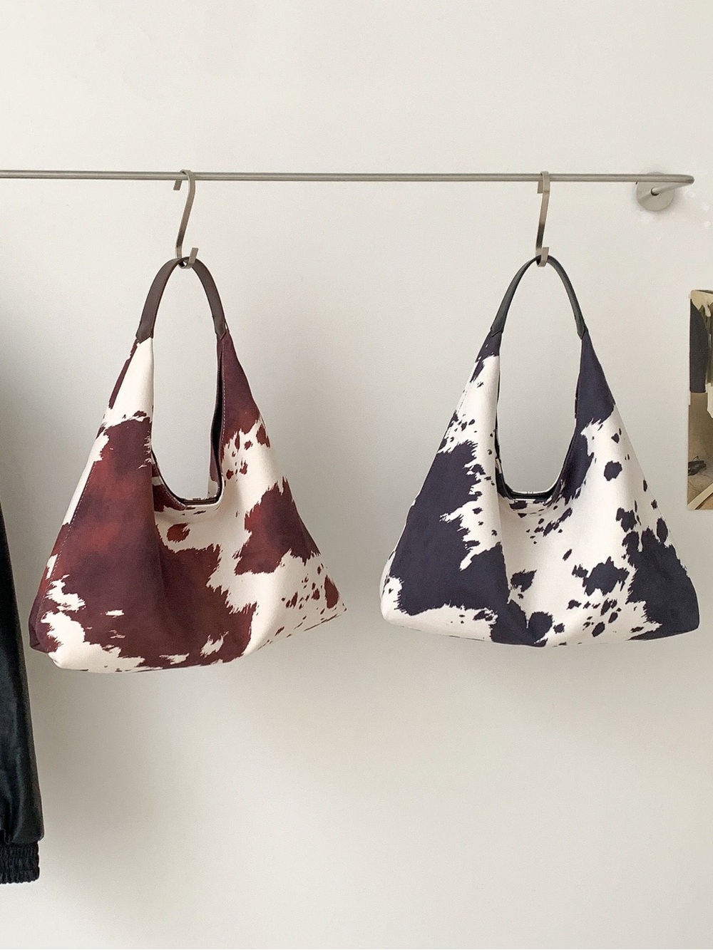 Western Cow Print Hobo Bag Black White Shoulder Purse Cowgirl Handbag